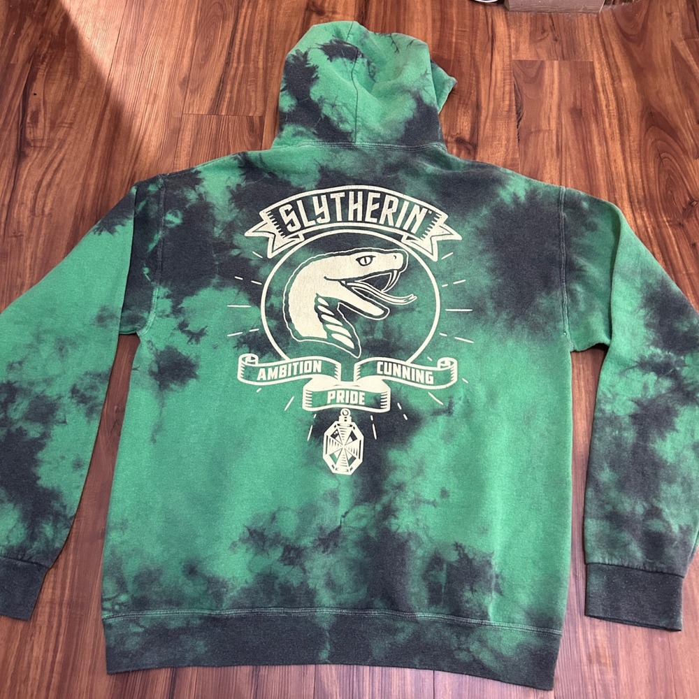 Harry Potter Slytherin Tie Dye Hoodie Green Black Graphic Sweatshirt Small